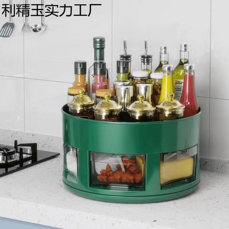 厨房置物架台面可旋转多层便捷免安装多功能收纳盒双层旋转调料架|undefined