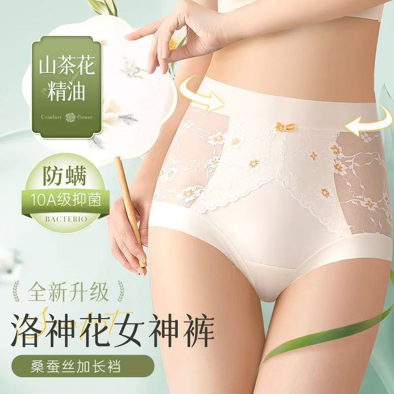 High-Waisted Sexy Lace Tummy Control Butt-Lifting Panties for Women, Ice Silk Seamless Overall 10A Antibacterial Plus-Size Briefs