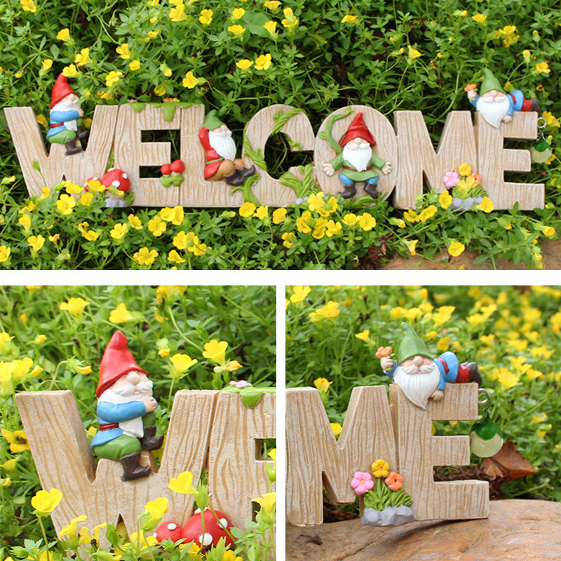   creative cartoon dwarf welcome letter decoration interior decoration resin craft decoration  delivery