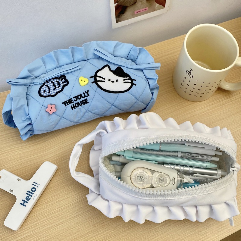 韓国レース鉛筆バッグ漫画刺繍餃子の形子供と学生文具バッグ大容量収納袋筆箱|undefined