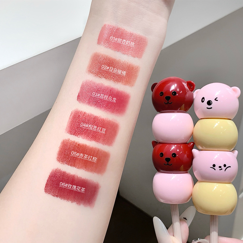 Gege oso azúcar, crema de leche de oso, polvo labial, niebla de seda, polvo labial al por mayor, no es fácil de tocar lápiz labial.