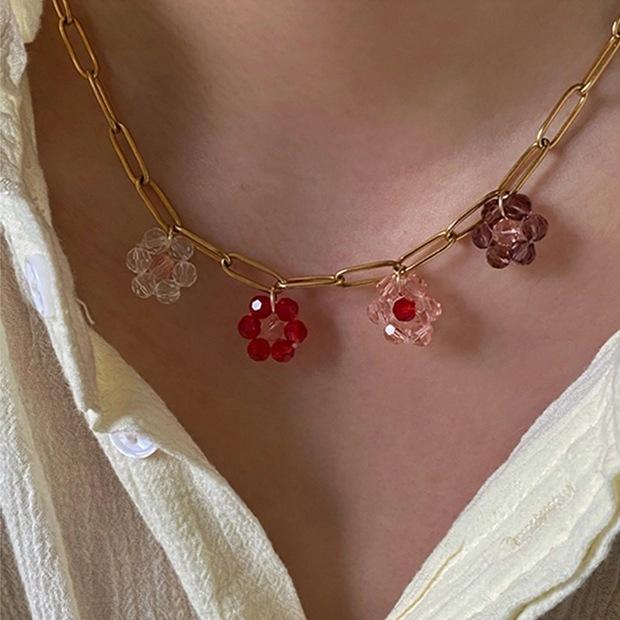 Bracelets, Necklace Classification Vacation Sweet Flower Glass Copper Women's Bracelets Necklace