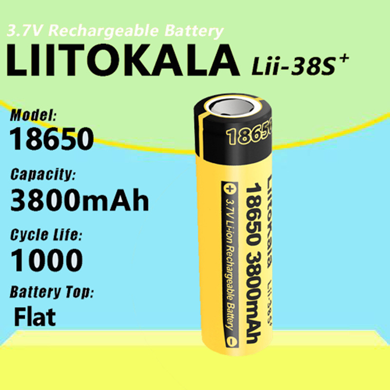 跨境专供LiitoKala lii-38S 18650锂电池3800mAh高容量充电三元锂