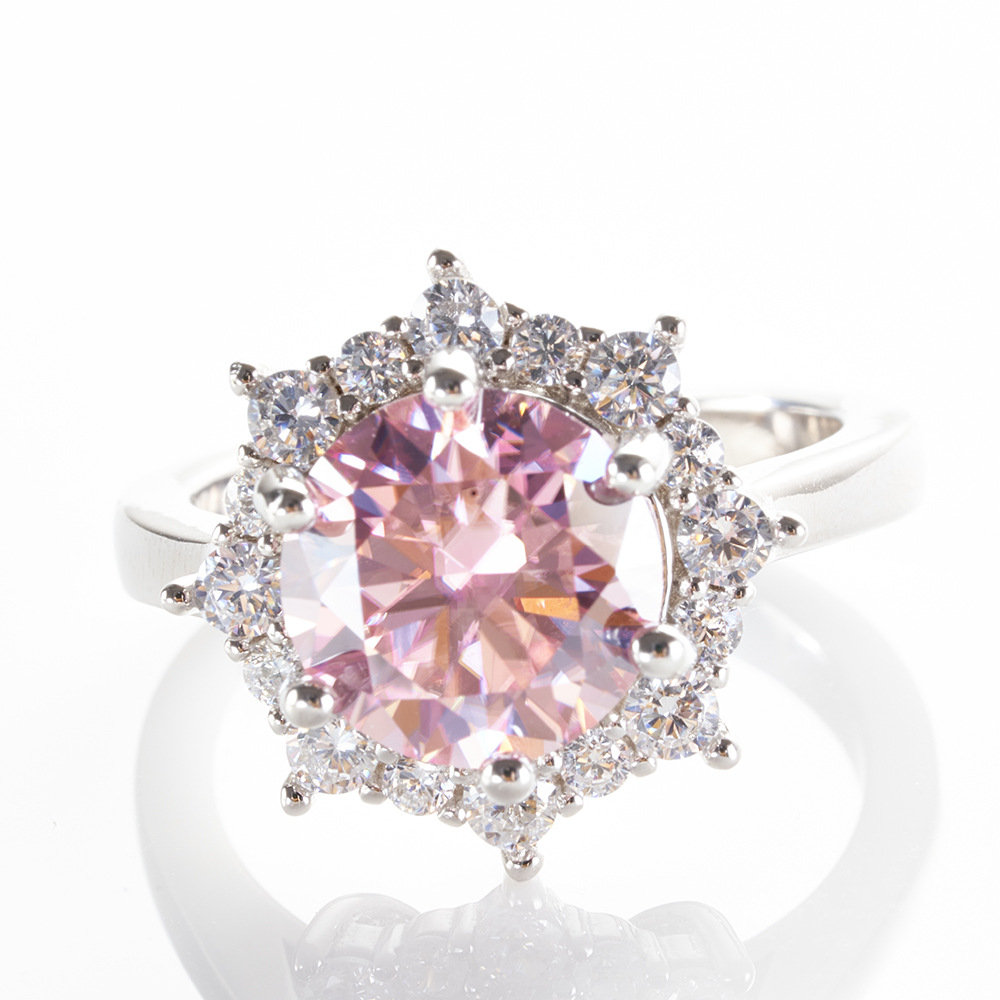 Transfronterizo S925 plata anillo de piedra de mozanita rosa azul verde anillo de piedra de mozanita con certificado de anillo de 3 quilates