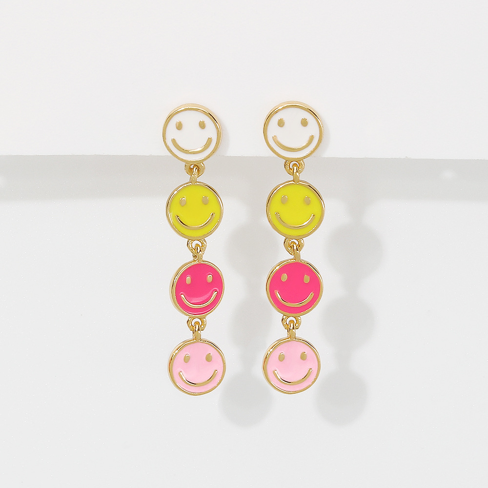 Cute Multi-color Circle Smiley Face  Dripping Oil Copper Earrings Wholesale display picture 2