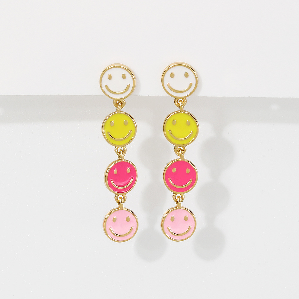 cute multi-color circle smiley face  dripping oil copper earrings wholesale