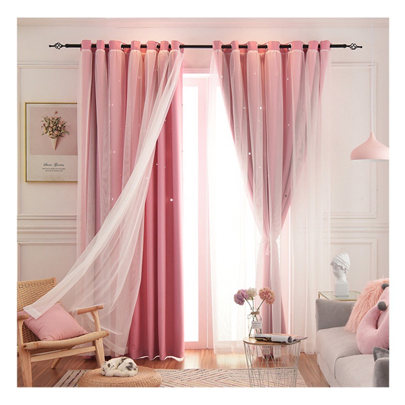 Red hueco estrellas Blackout cortina tela al por mayor moderno simple doble capa de alta precisión dormitorio cortina terminado sala de estar