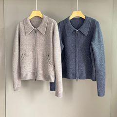 南油篙品25秋冬新款LP翻领拉链长袖羊毛针织开衫时尚百搭休闲毛衣