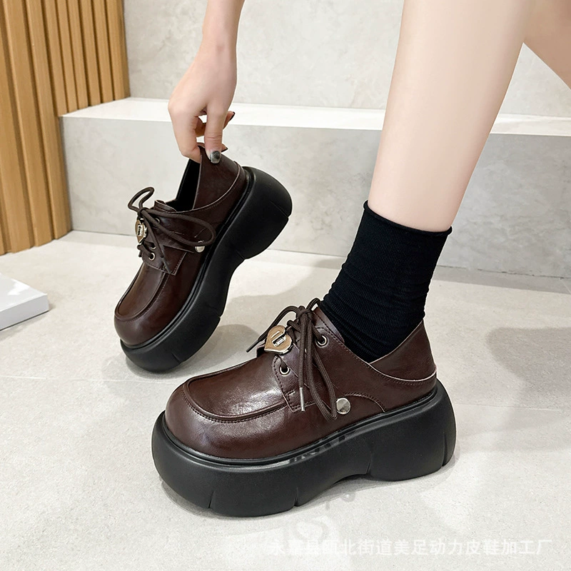 Туфли с диким кексом на толстой подошве Lefu 2025 новый британский ветер, весна, мягкая подошва, одиночные туфли с бантом, маленькие кожаные туфли для женщин