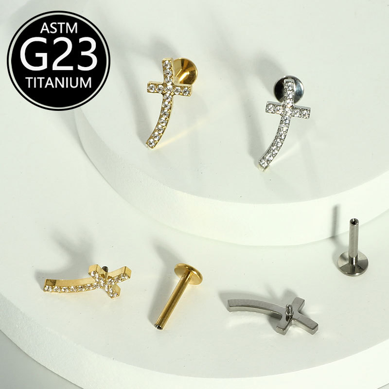 16G labret stud size and finish detail