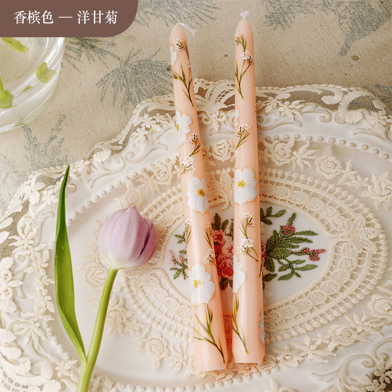 25cm印花长杆蜡烛欧式浪漫烛光晚餐婚庆节日结婚家用跨境无烟蜡烛|undefined