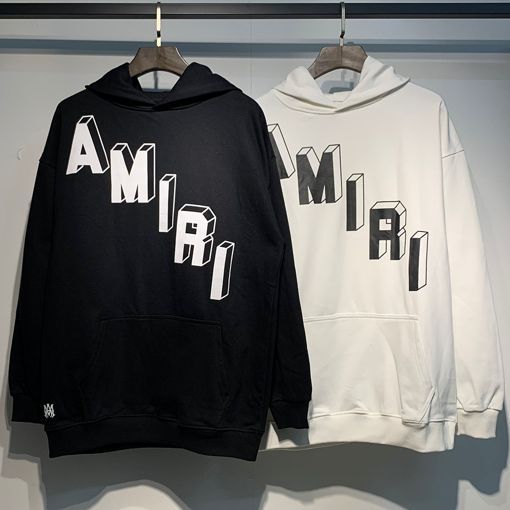 AMIRI suéter colección de letras de impresión transfronterizas 360 gramos de anillo masculino suelto casual sudadera encapuchada