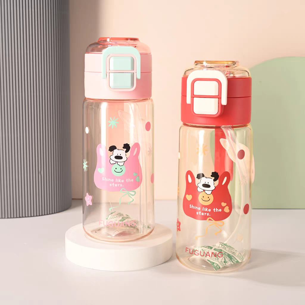 New Style Kidsren's Straw Drinking Cup, Large Capacity Tritan Plastic Double Drinking Lid, One-Touch Opening, Portable Student Drinking Cup