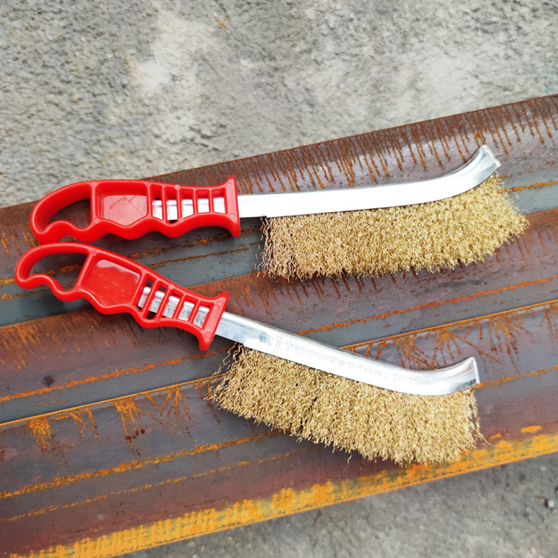 Dokuz at tel fırça bakır kaplama çelik tel bıçak tipi fırça plastik saplı temizleme endüstriyel bakır tel pas giderme barbekü örgü tel fırça