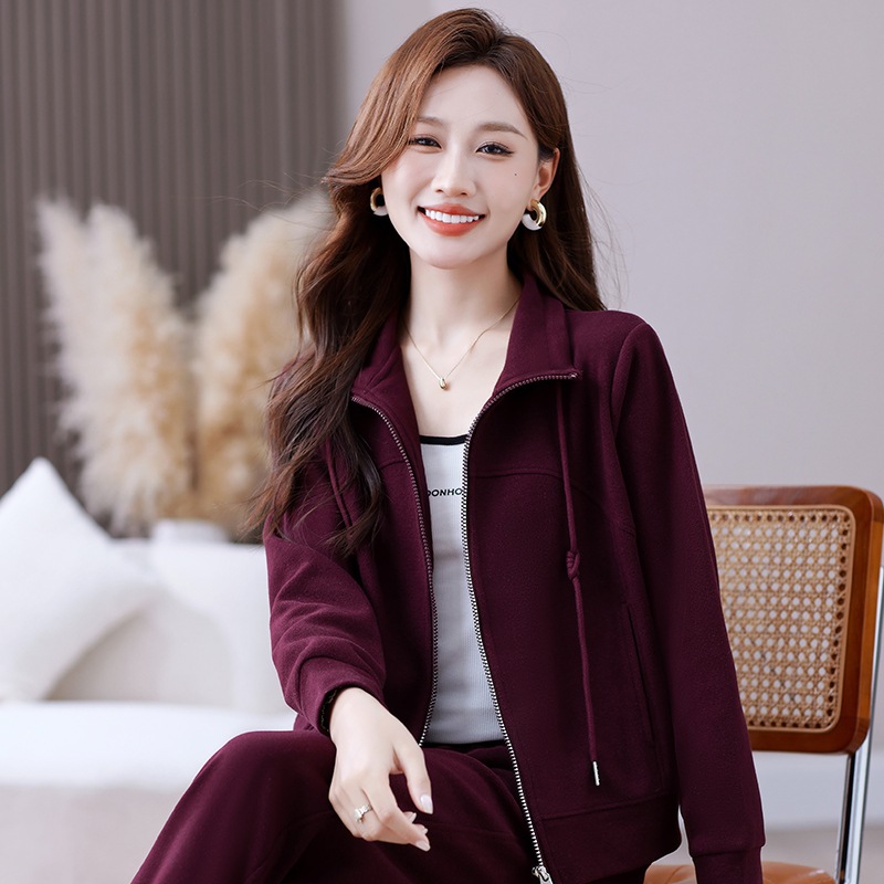 时尚羊绒开衫休闲运动套装女2025新款春秋气质显瘦跑步服两件套