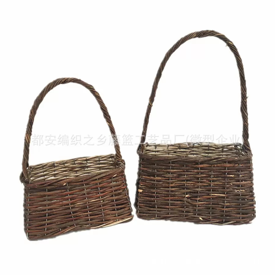 方形藤编手提花篮天然芒编篮柳编花篮草绳花篮Rattan planter