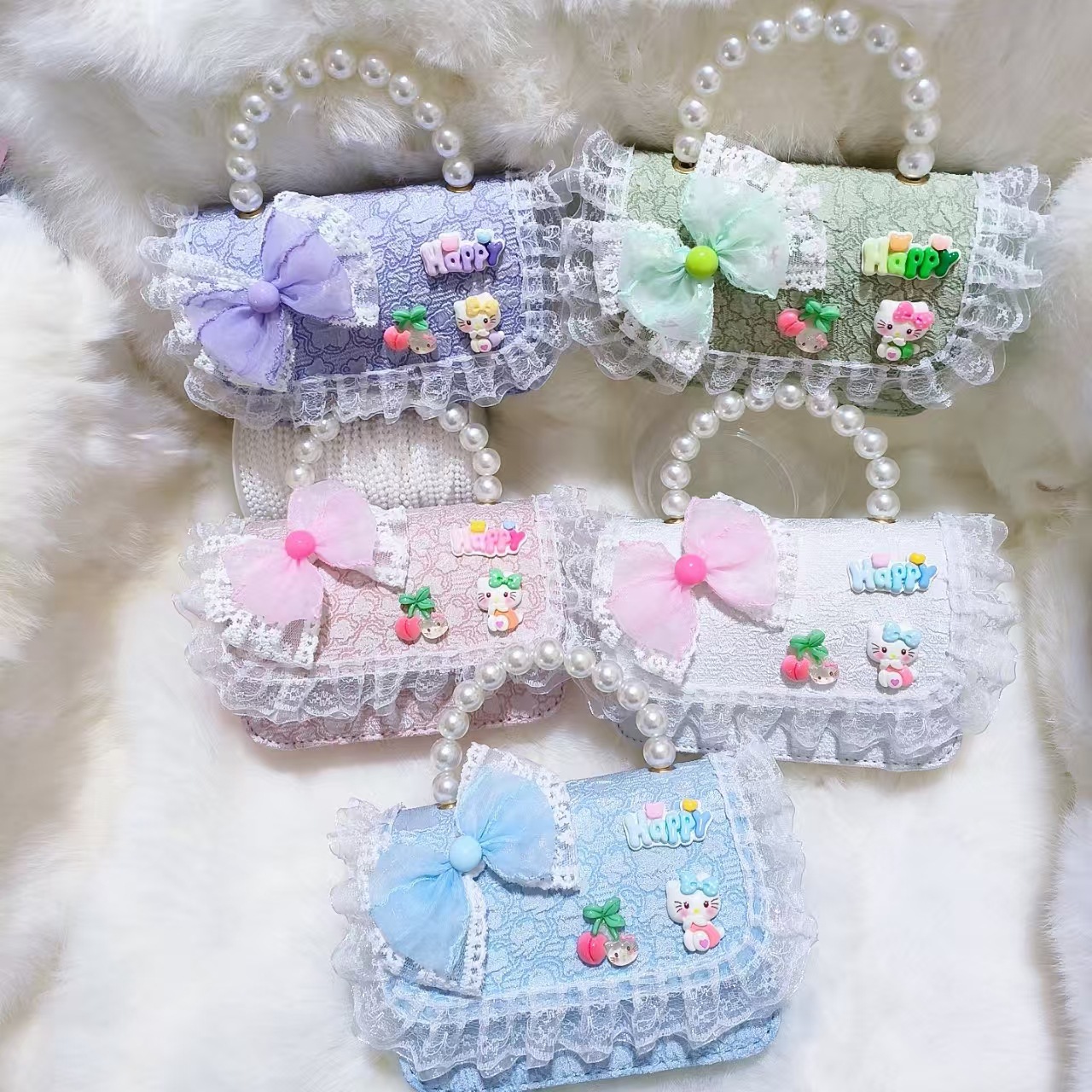 Bolsa de arco princesa de perlas portátil de hombro Melody Kulomi KT bolsa de gato para niños cadena de bolso de Año Nuevo