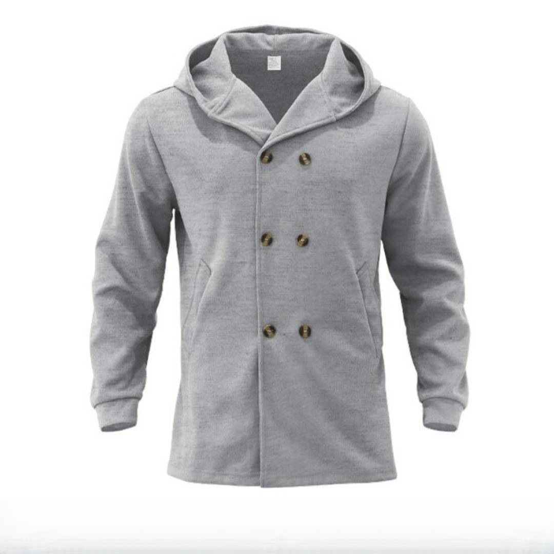 Autumn/Winter Men's European and American Style Solid Color Mid-Length Coat Double-Breasted Trench Coat Men's Casual Lapel Hooded Overcoat