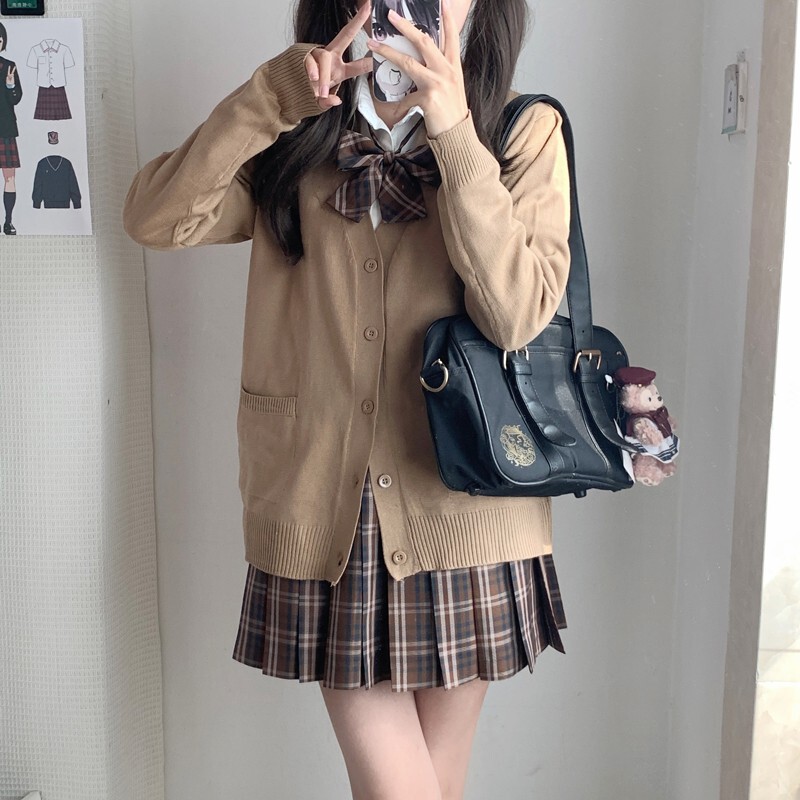 Loose Solid Color Sweater Knit Cardigan Thin Long-Sleeve Jacket in Japanese College Style Jk Sweater