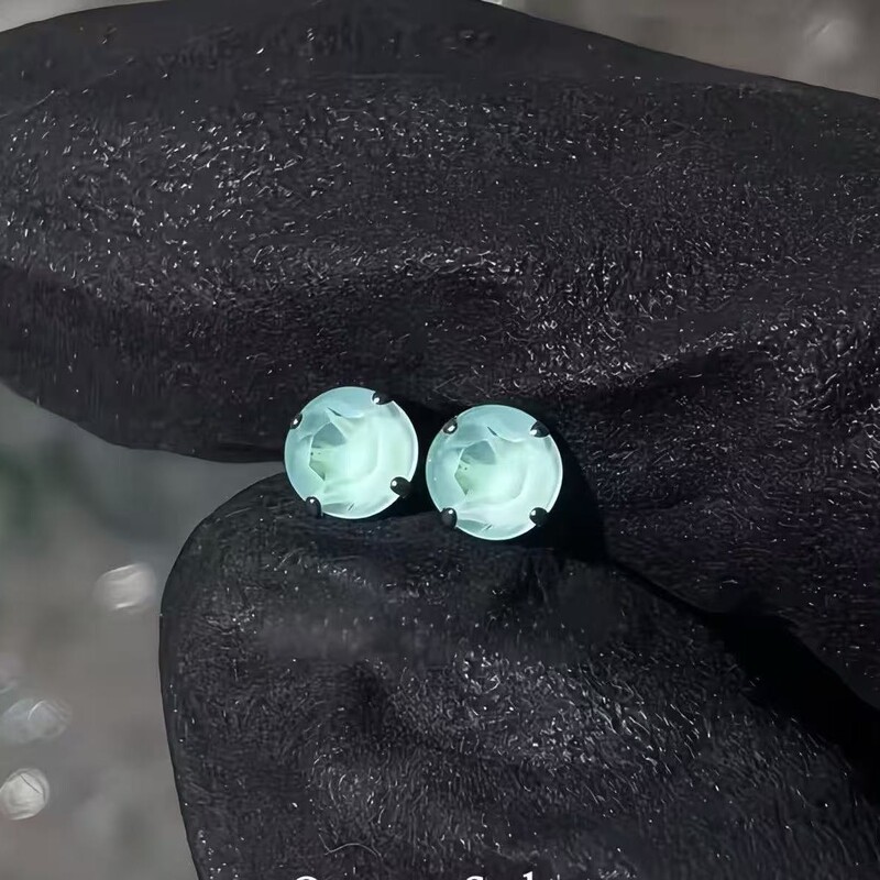 Mocha-Style Yayoi Spring Ear Bone Stud Titanium Steel External Spiral Integrated Thick Claw Inlaid Mint Green Ear Stud Wholesale from Manufacturer