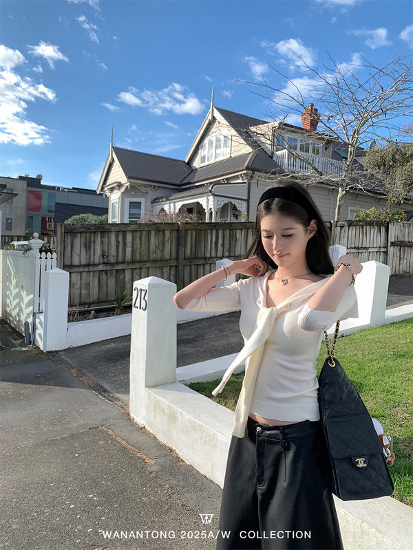WANANTONG 常春藤学院 高捻仿莱塞尔 系带海军领上衣女秋季|undefined