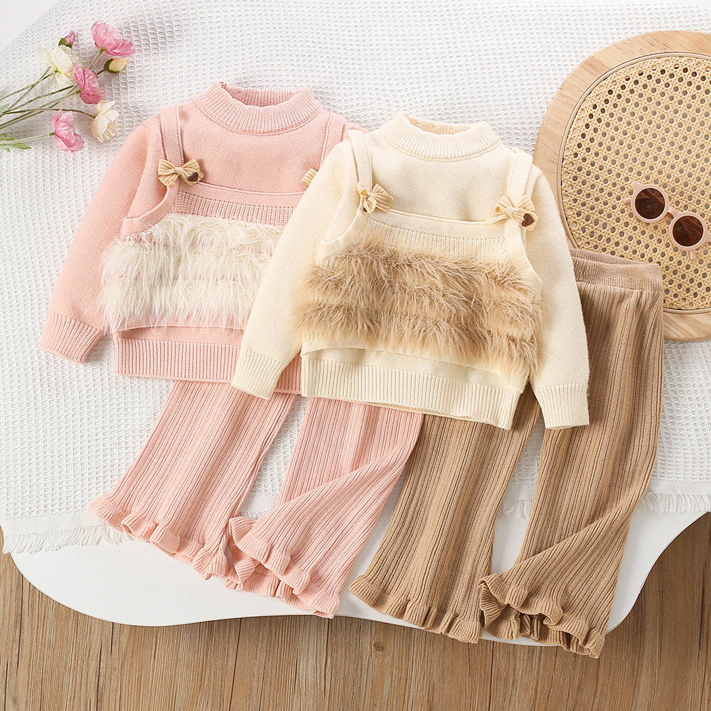 女童毛衣套装秋冬新款韩版洋气小女孩针织开衫假两件儿童两件套潮