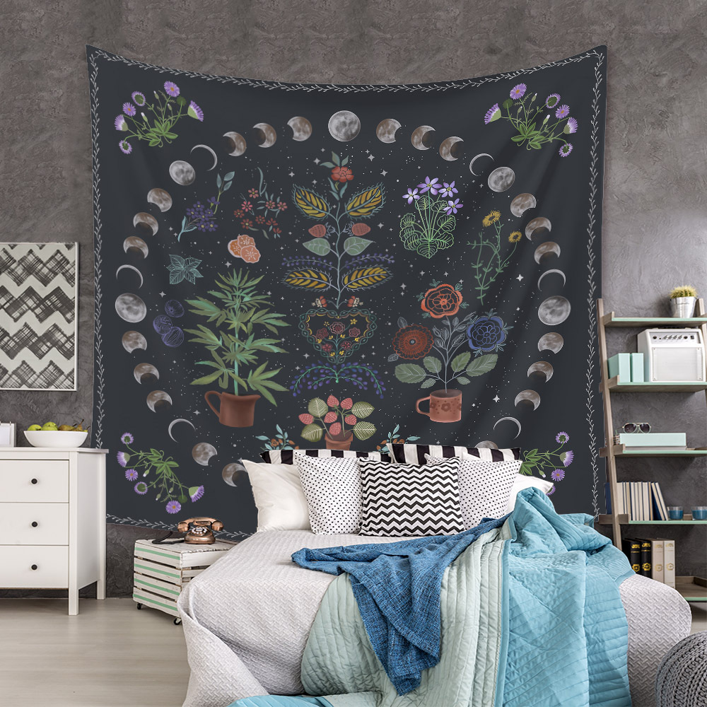 Bohemian Plant Moon Painting Tapestry Room Decoration Wall Cloth Wholesale Nihaojewelrypicture10
