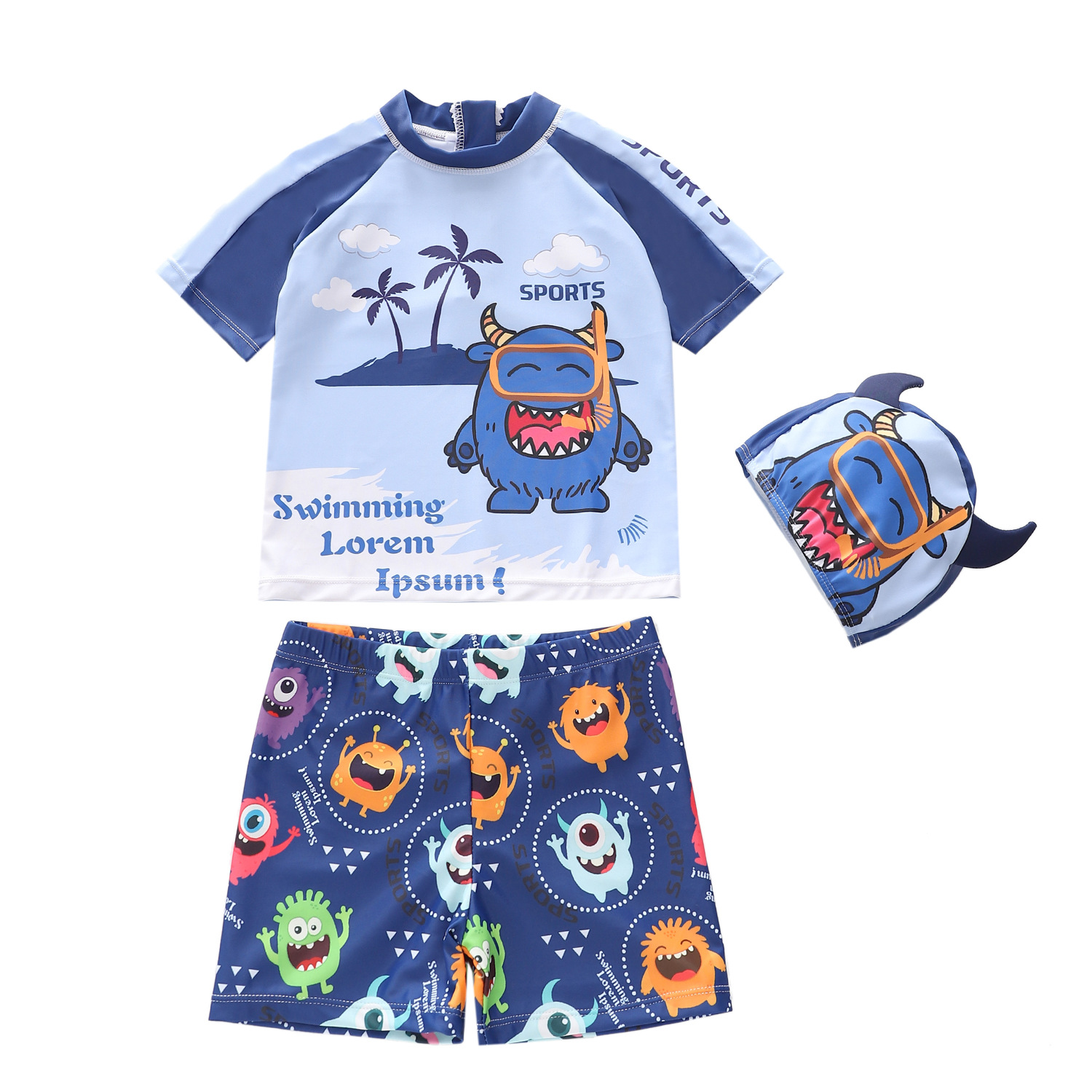 Source Manufacturer Children's Swimsuit Three-Piece Quick-Drying Student Boy Swimming Suit Girl Swimsuit Wholesale Huludao