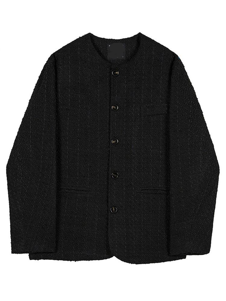 Chanel estilo de los hombres sueltos casual sin cuello chaqueta primavera y otoño estilo coreano de moda Delgado cuello redondo de manga larga chaqueta de los hombres