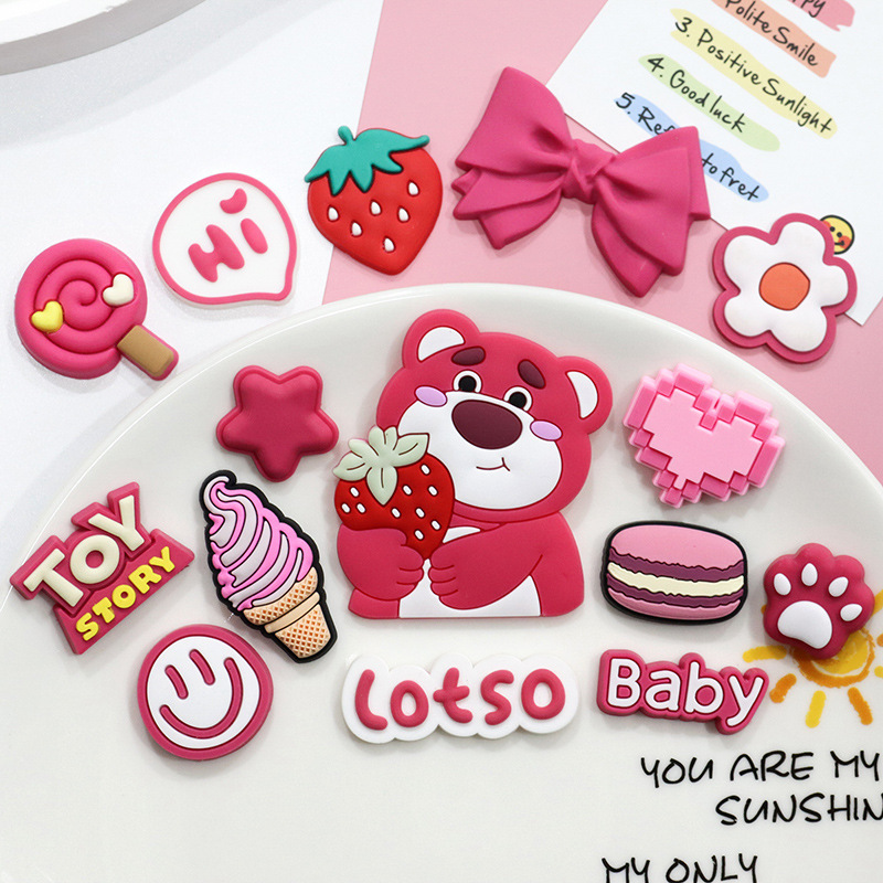 New cute strawberry bear PVC soft epoxy slippers mobile phone shell decorative patch DIY jewelry stickers Cup glasses case