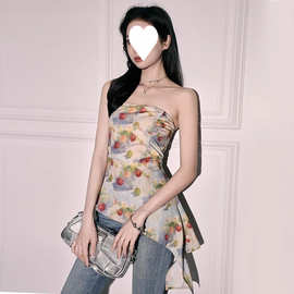 不规则收腰花色抹胸吊带背心女2025年新款夏季小众设计感无袖上衣