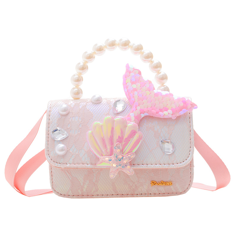 Bolsos pequeños para niños, niñas, niños, princesa, moda, estilo occidental, sirena, princesa Aisha, bolso de mano de perlas, monedero