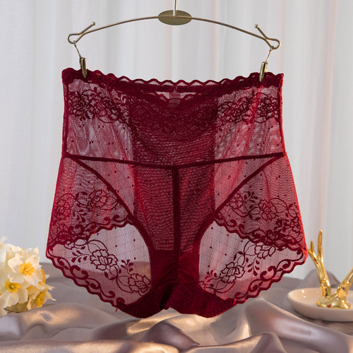 High-waist seamless underwear for women, French lace, women's underwear, deep V design, 100% cotton, large size women's triangle underwear