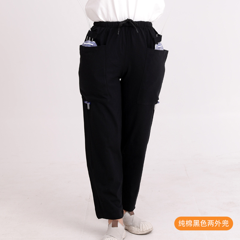 여름면 검은 바지 두 외부 주머니