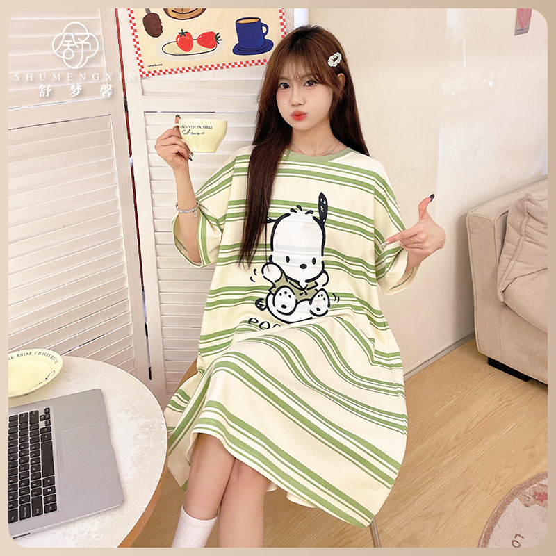 夏季新款牛奶丝睡裙女大码宽松短袖孕妇甜美可爱可外穿家居服​​