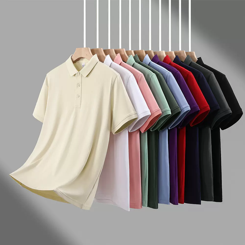 高端男士商务POLO衫翻领T恤纯色通勤休闲短袖百搭运动服装印图案