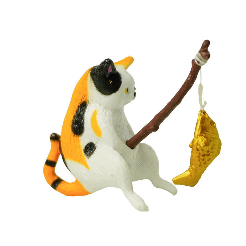 Nuevos productos Adornos de pesca de gatitos grandes Pecera paisajismo gato pesca gato pesca gato adornos colgantes