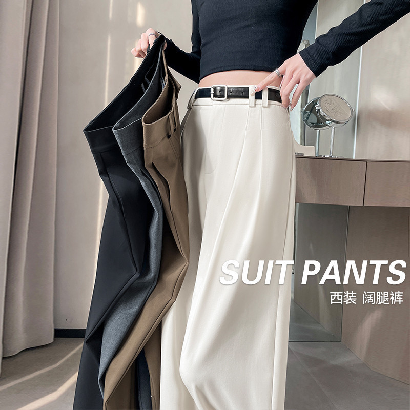 Off-White Pleated Slimming Wide-Leg Suit Pants for Women, 2026 Spring New Style, Drapey Narrow Straight-Leg Pants for Petite Figures