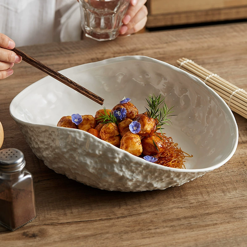 Плитка из керамики для сервировки высокого класса с рисунком камня и раковины, новый светлый люкс 2026 года, большая паровая плоская тарелка для супа, посуда для отеля