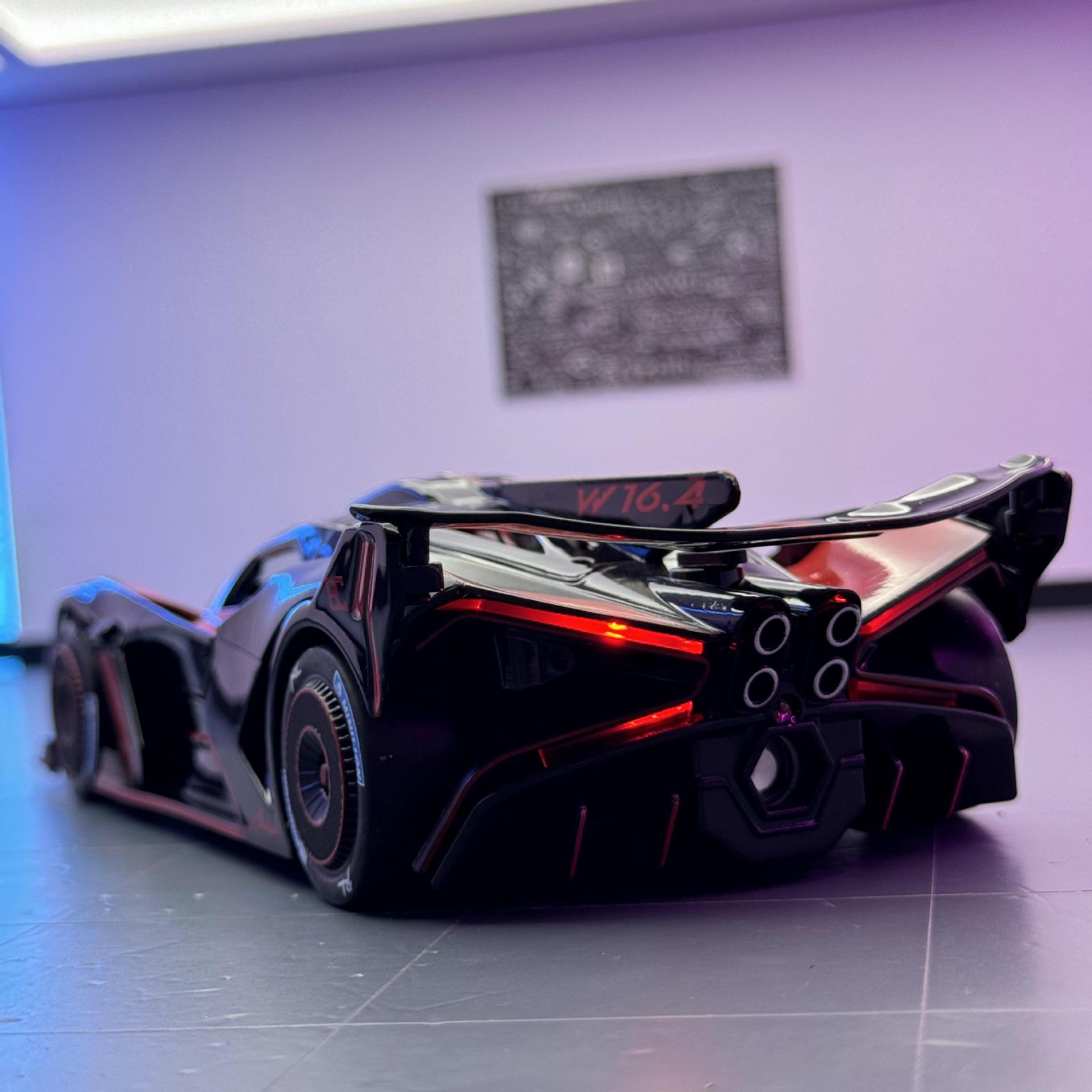 Nuevo modelo de coche de aleación Haodi 1:24 Bugatti coche deportivo con spray luz de retorno de luz de sonido coche de juguete decoración de modelo de efecto de sonido