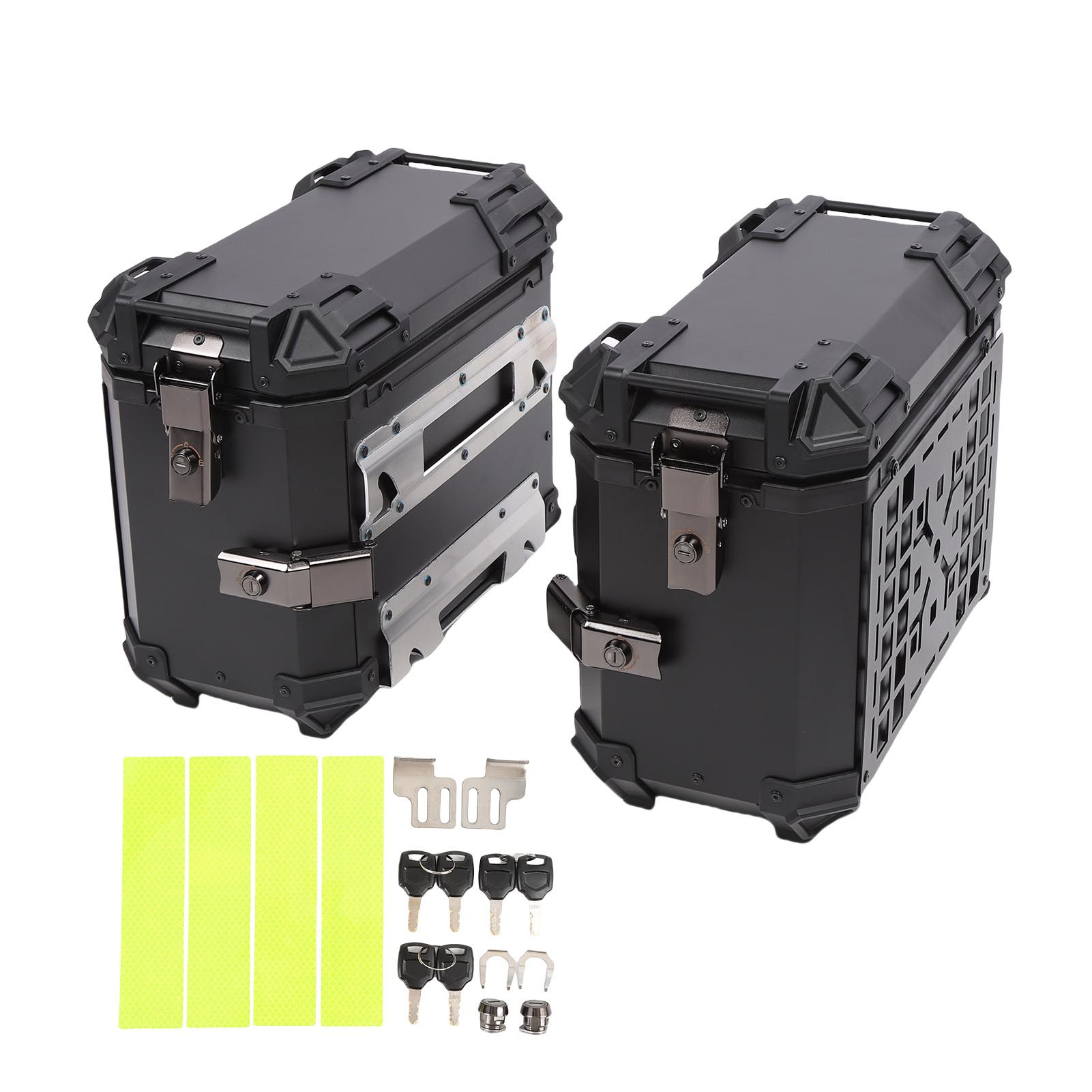 28L/35L Motorcycle Aluminum Alloy Side Box with Large Corner Protection, Waterproof and Anti-Collision, Travel Embossed X-Style Universal Modified Side Box