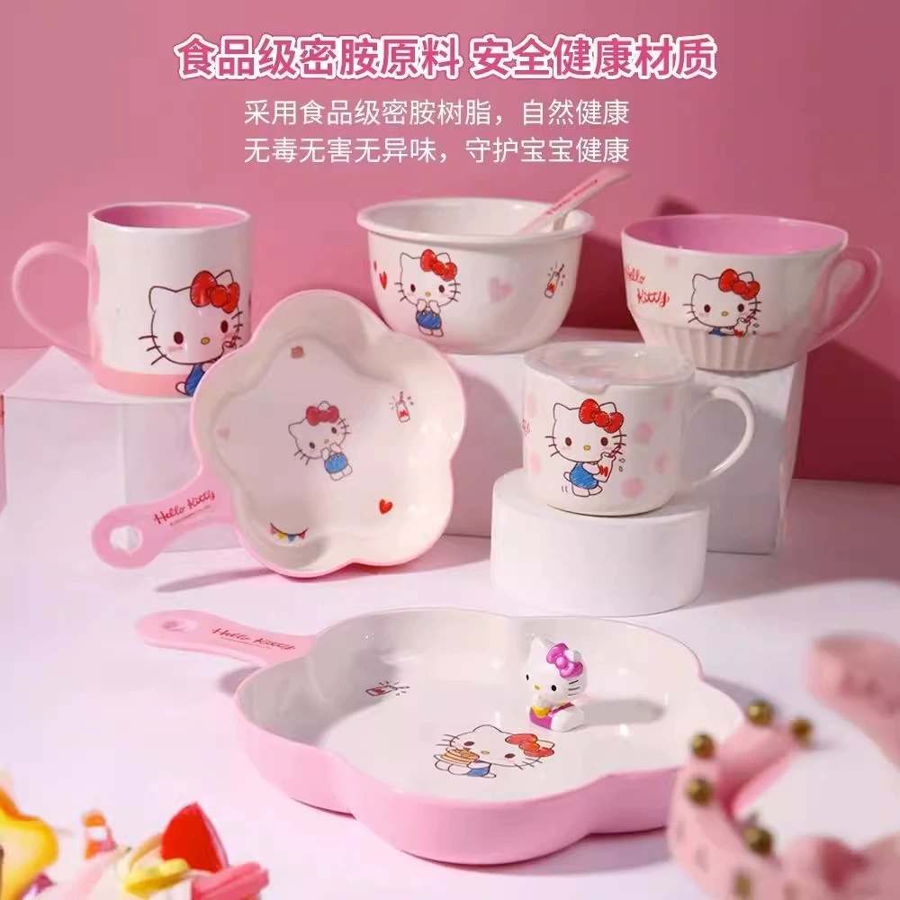 Children's Tableware (Hello Kitty) Feeding Set — Cute Dinner Plate, Spoon & Glass, Multi-piece
