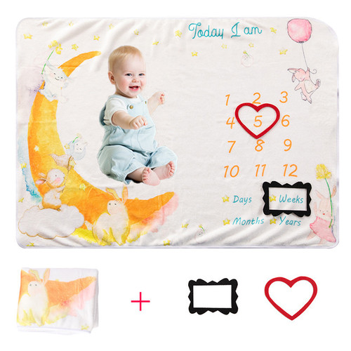 Baby Milestone Growth Memory Blanket Dual-Sided Flannel Photo Background Blanket Cover Creative Photography Prop