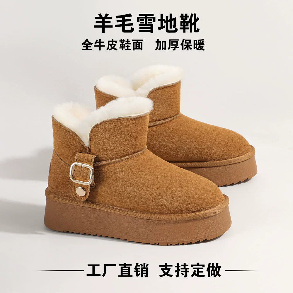 Женские зимние сапоги из натуральной кожи и шерсти, утепленные короткие сапоги на толстой подошве, новинка 2025 года, теплые зимние хлопковые сапоги, лоферы.