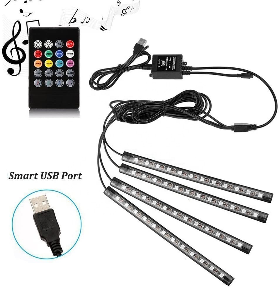 Source Factory Cross-Border Hot-Selling App-Controlled 1-to-4 Car Interior Led Footwell Decorative Ambient Lights with Music Sound Control