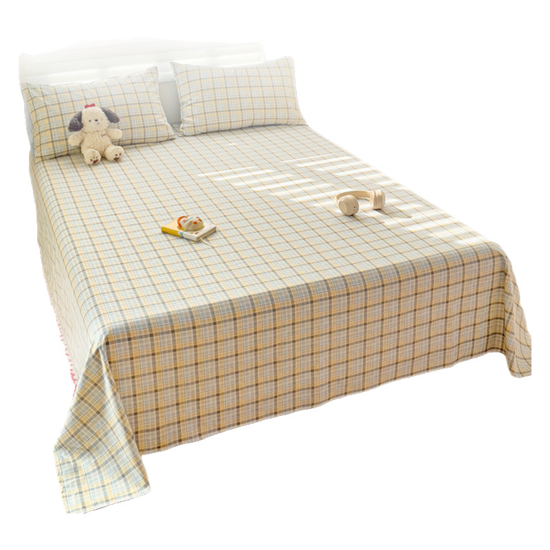 Sábanas a cuadros de algodón puro pieza individual 100 cama individual de algodón funda de almohada para dormitorio infantil traje de tres piezas