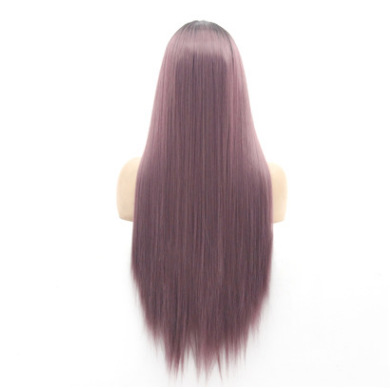 Peluca de moda, gradiente negro, púrpura mixto, pelo liso de longitud media, casco de encaje delantero de fibra química, spot al por mayor LW0099