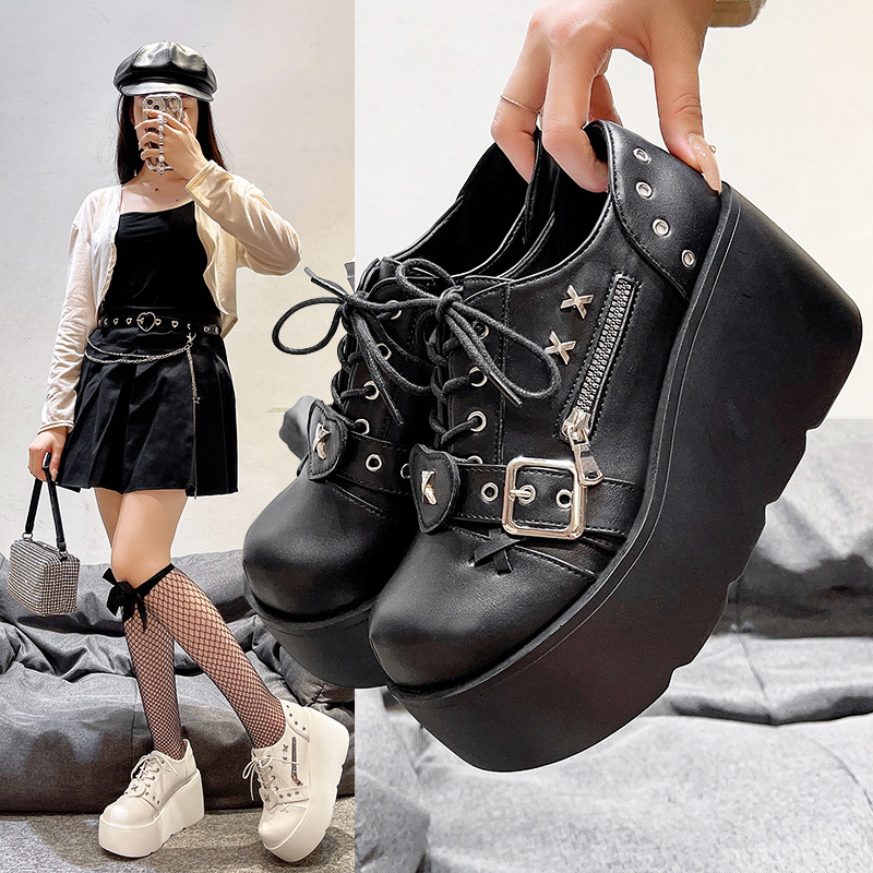 neon retro Mary Jane shoes platform English style