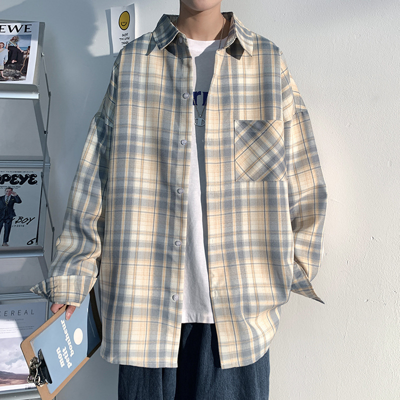 A generation of hair shirt men's long sleeve high-grade top design niche Hong Kong style Japanese plaid shirt coat A generation of hair shirt men's long sleeve high-grade top design niche Hong Kong style Japanese plaid shirt coat