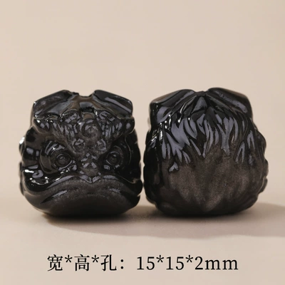 Natural Gold Obsidian and Silver Obsidian Lion and Pixiu Carving Spacer Beads DIY Unisex Bracelet Accessories Wholesale (Zərgərlik ara hissələri) - 1-silver-obsidian-small-lion-dance-figurine
